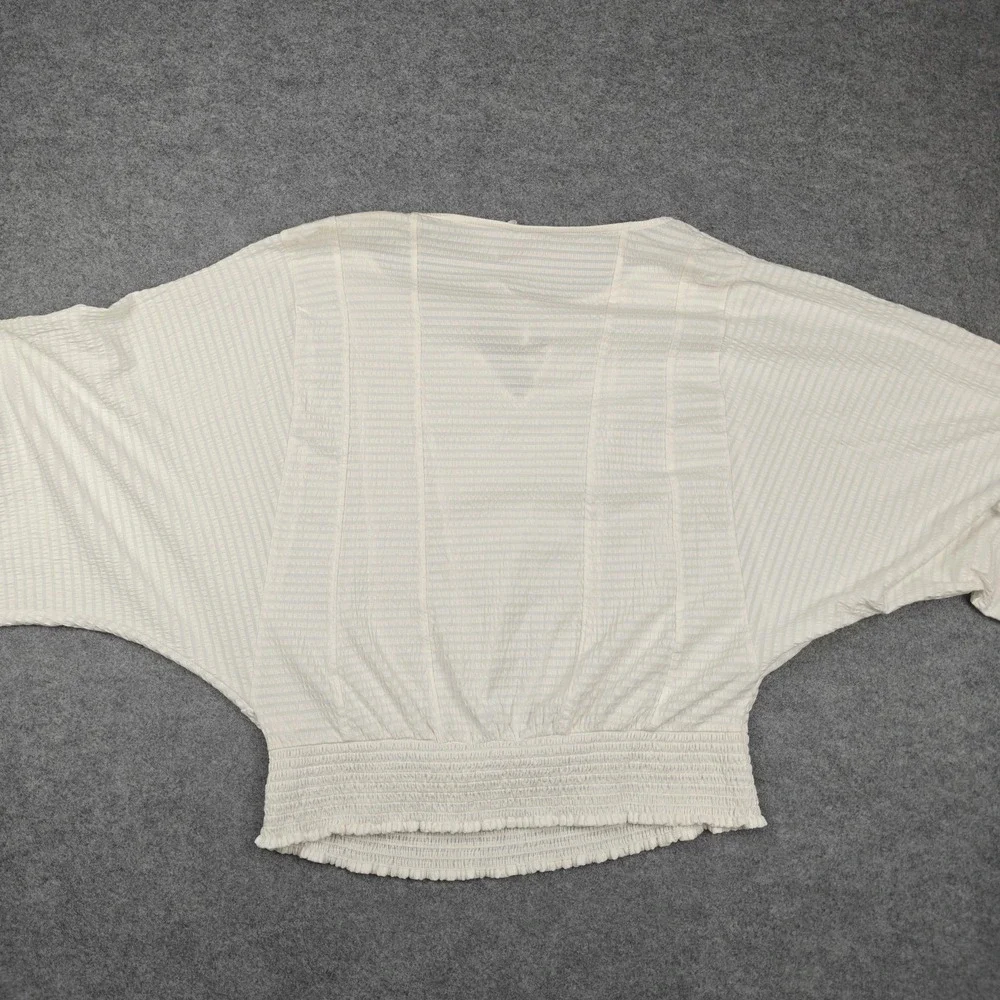 Anthropologie Blouse Womens XL White‎ Textured Stripe Dolman Sleeve Smocked Hem